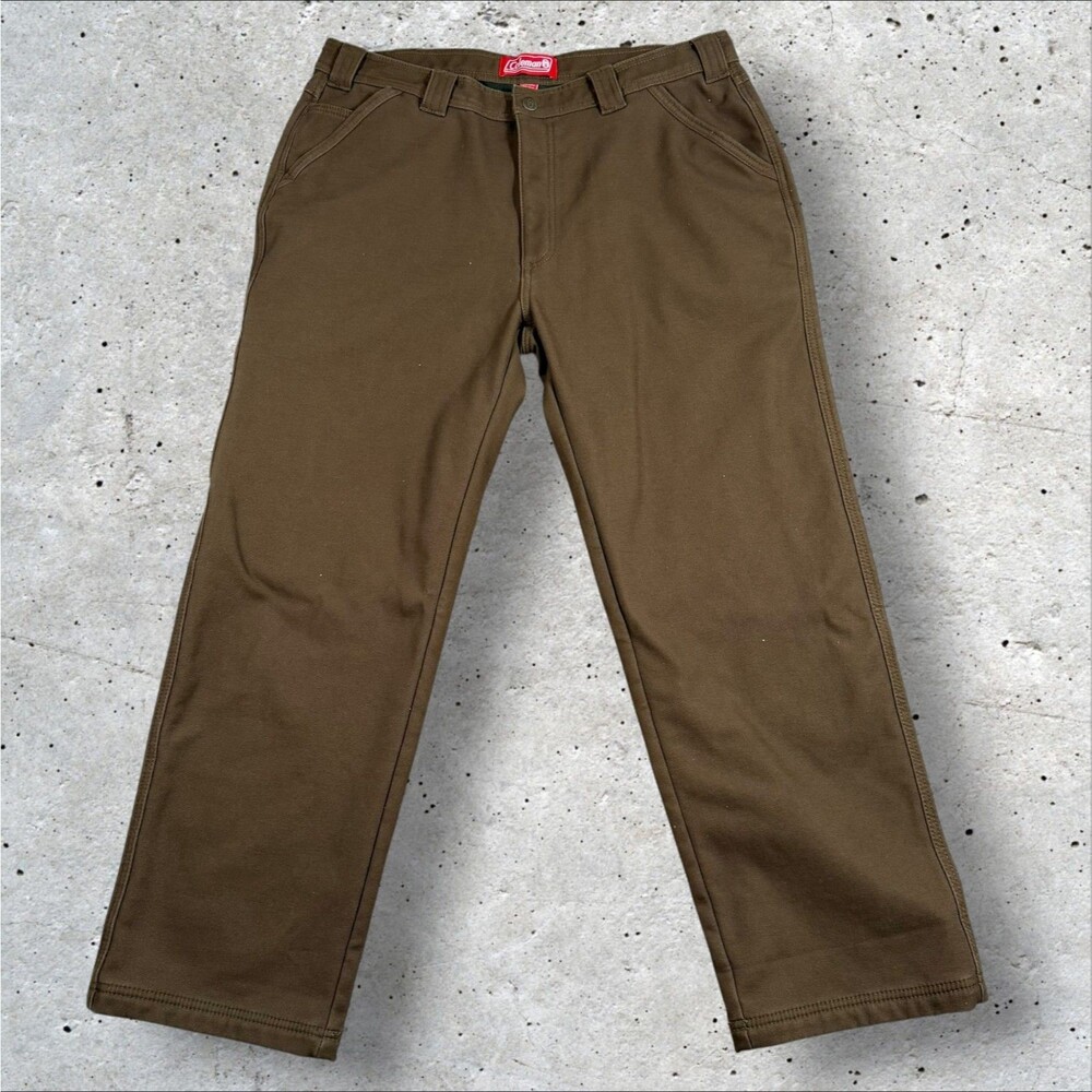 Coleman Men's Fleece Lined Carpenter Pants 36x30 Brown Canvas Work Utility Pant - Picture 2 of 8